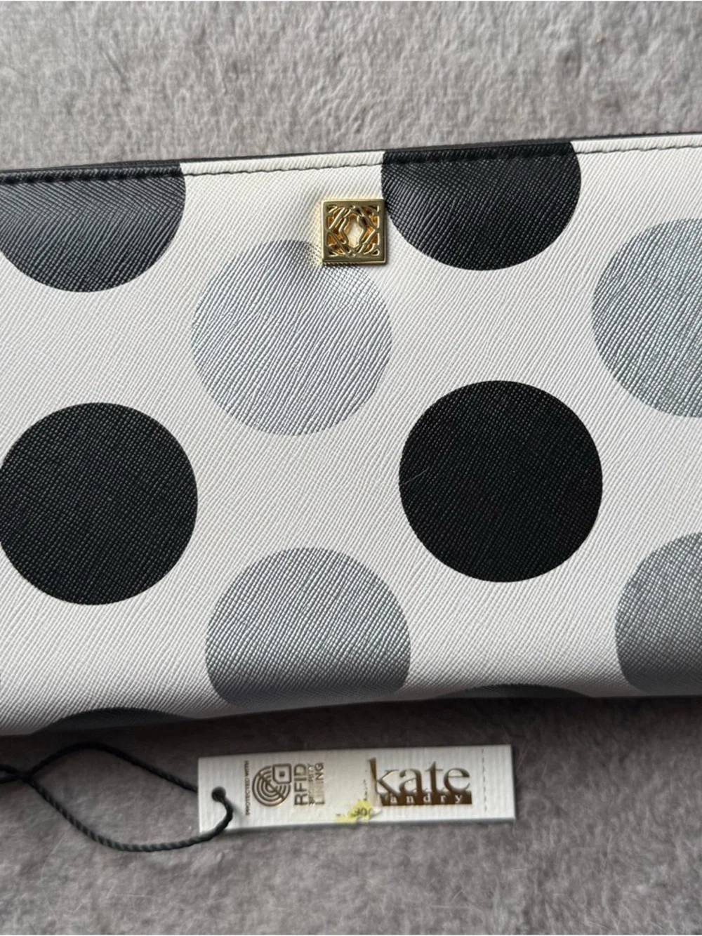 Kate Landry Black/White/Silver Polka Dot Wallet with Gold Logo - Picture 2 of 5